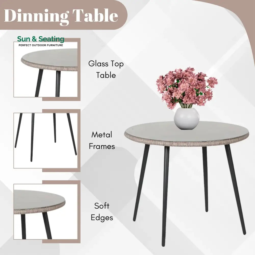 Zoya 5-Piece Outdoor Rope Patio Dining Set With Glass Top Table Dining Set