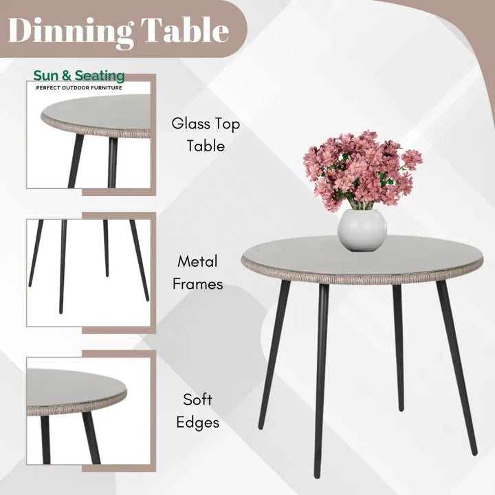 Zoya 5-Piece Outdoor Rope Patio Dining Set With Glass Top Table Dining Set