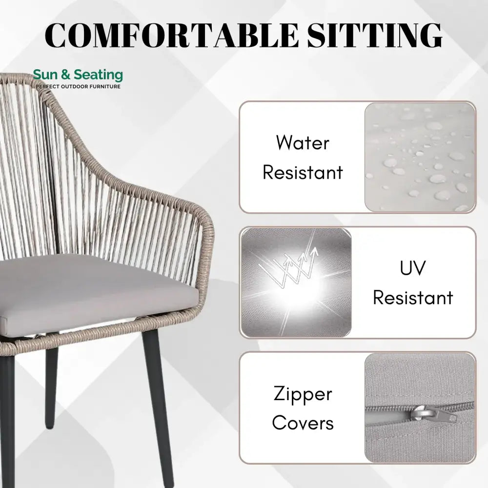 Zoya 5-Piece Outdoor Rope Patio Dining Set With Glass Top Table Dining Set