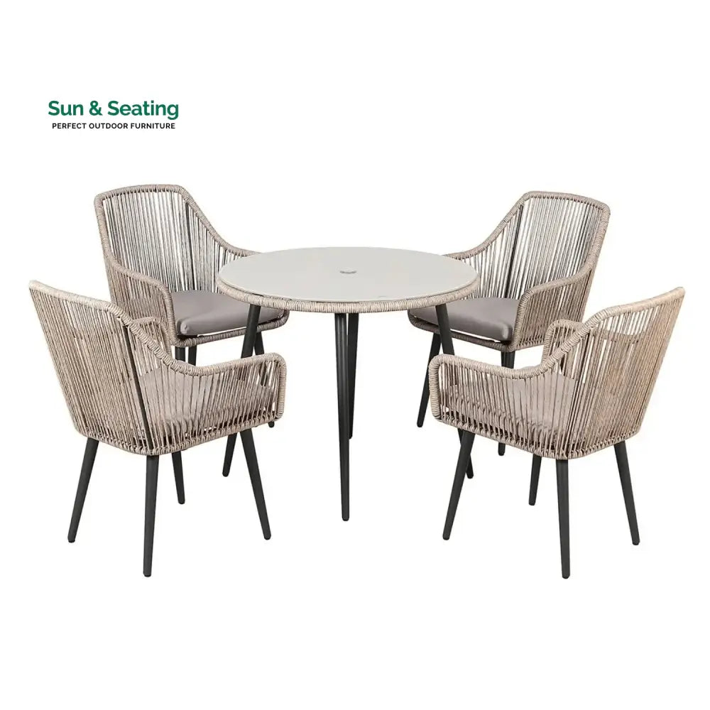 Zoya 5-Piece Outdoor Rope Patio Dining Set With Glass Top Table Dining Set