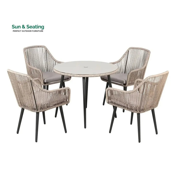 Zoya 5-Piece Outdoor Rope Patio Dining Set With Glass Top Table Dining Set