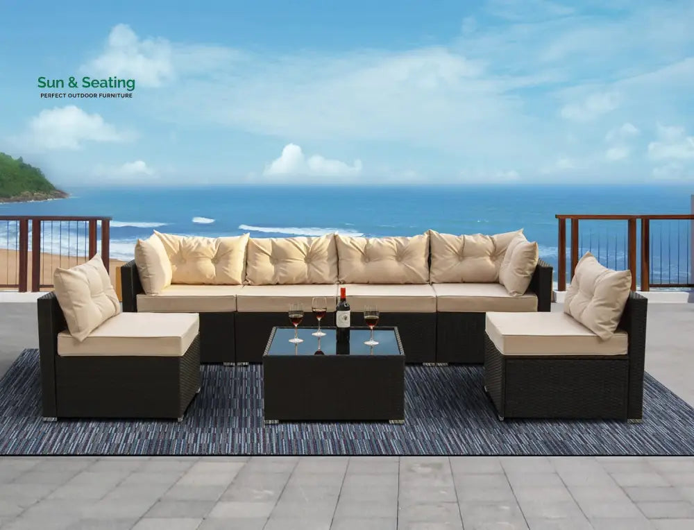 Zullo Outdoor Sofa Set 4 Seater 2 Single seater and 1 Center Table (Black + Tan) Sofa Sets