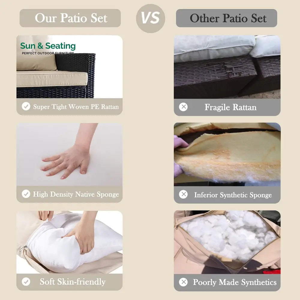 Zullo Outdoor Sofa Set 4 Seater 2 Single seater and 1 Center Table (Black + Tan) Sofa Sets