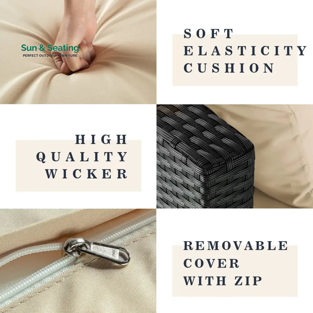 Zullo Outdoor Sofa Set 4 Seater 2 Single seater and 1 Center Table (Black + Tan) Sofa Sets