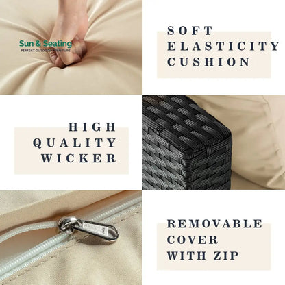 Zullo Outdoor Sofa Set 4 Seater 2 Single seater and 1 Center Table (Black + Tan) Sofa Sets