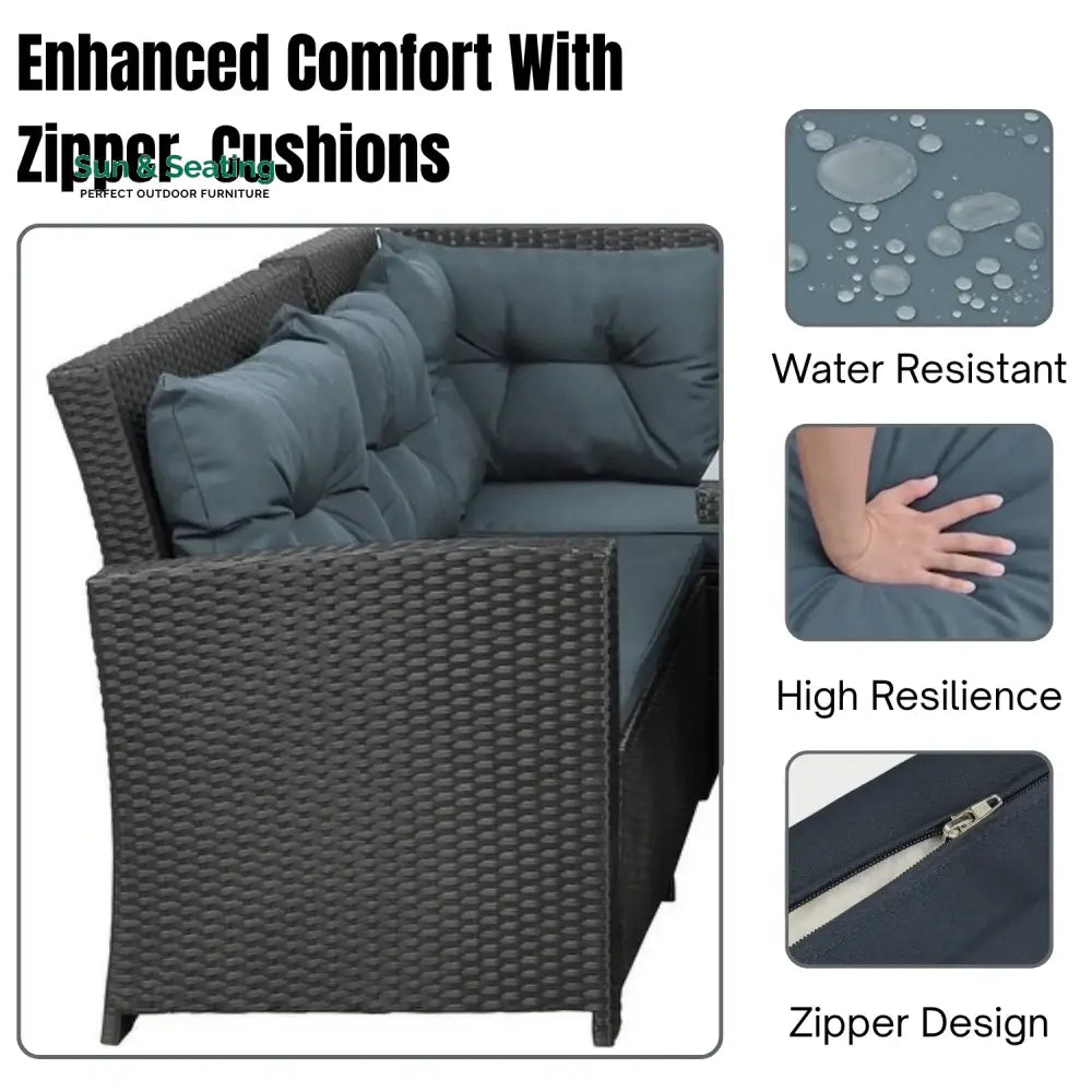 Zuzanna 5-Piece Wicker Patio Conversation Set (Dark Brown/ Cyan Blue) Sofa Set