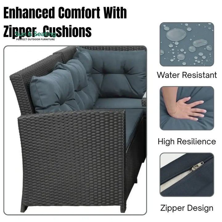 Zuzanna 5-Piece Wicker Patio Conversation Set (Dark Brown/ Cyan Blue) Sofa Set