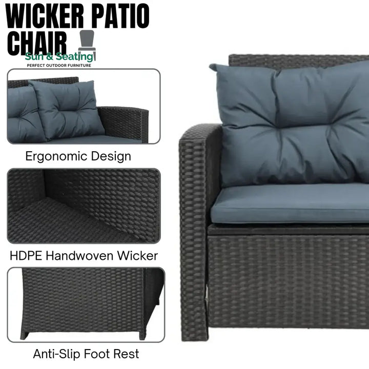 Zuzanna 5-Piece Wicker Patio Conversation Set (Dark Brown/ Cyan Blue) Sofa Set