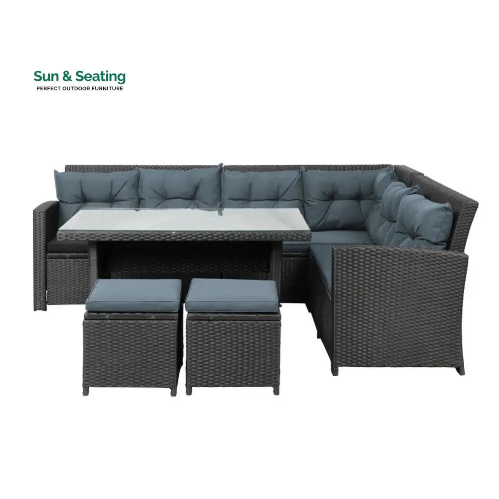 Zuzanna 5-Piece Wicker Patio Conversation Set (Dark Brown/ Cyan Blue) Sofa Set