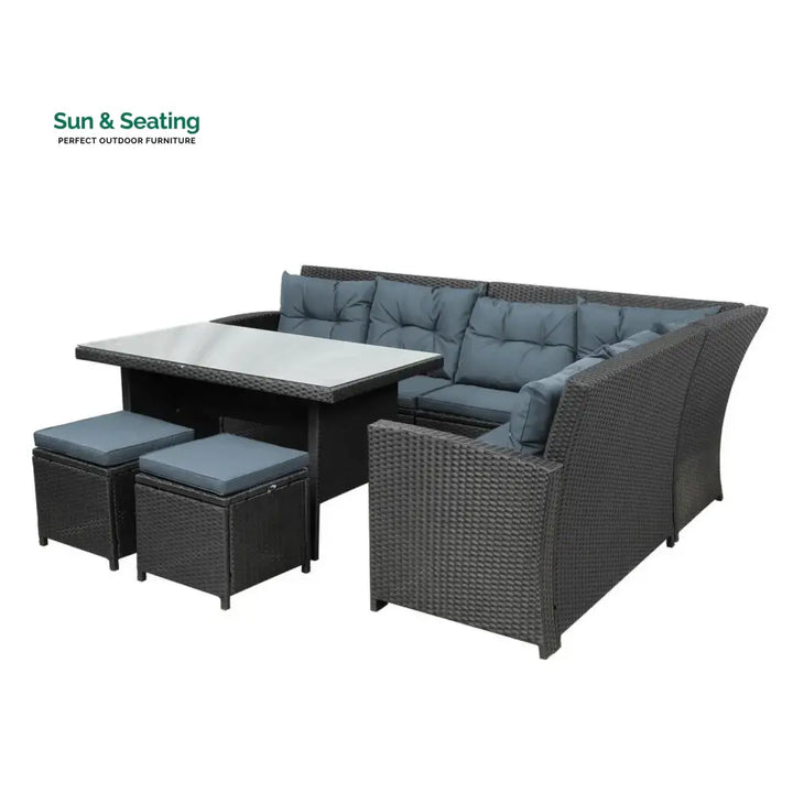 Zuzanna 5-Piece Wicker Patio Conversation Set (Dark Brown/ Cyan Blue) Sofa Set